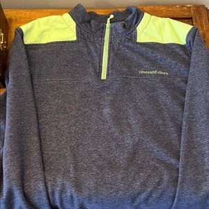 Vineyard Vines Heathered Blue and Lime Quarter-Zip